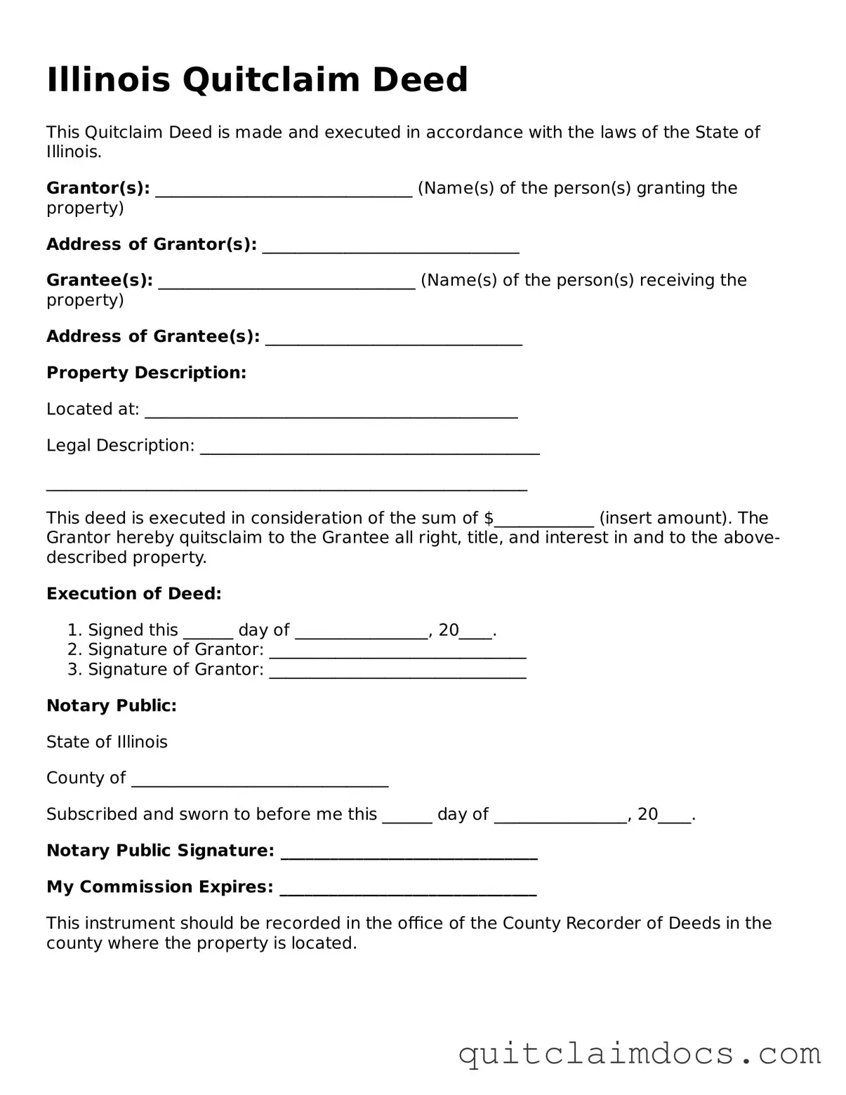 Free  Quitclaim Deed Template for Illinois