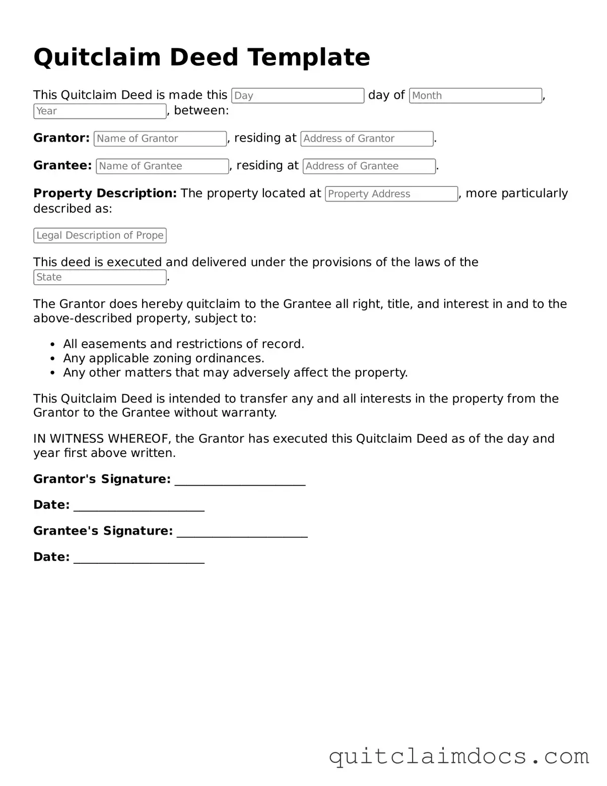 Printable Quitclaim Deed Document